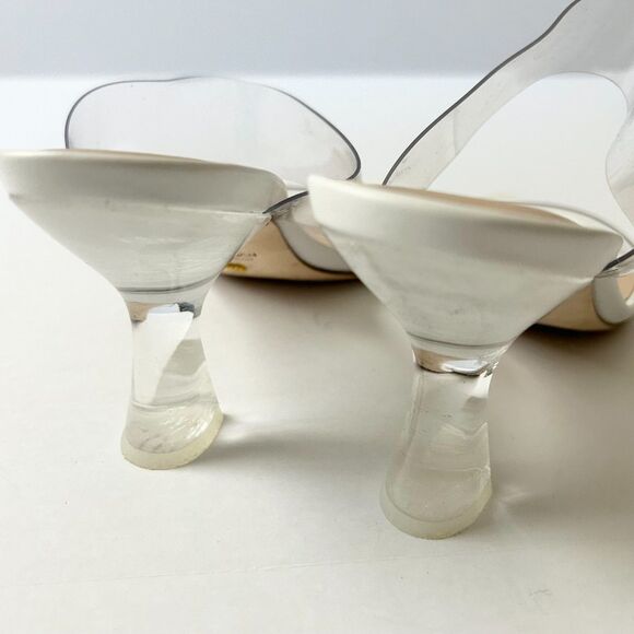 Stuart Weitzman Kristal Clear Heel Sandals in White Size 6.5 - Picture 6 of 8